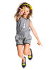 Deux par Deux Gray Jumpsuit w/ Front Ruffles & Colorful Buttons Deux par Deux Gray Jumpsuit w/ Front Ruffles & Colorful Buttons