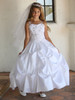 White Ribbon Sequin Bodice Taffeta Communion Dress w/ Gathers & Matching Bolero