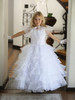 White Multi Layered Organza Ruffled Skirt w/ Embroidered Appliques & Matching Organza Bolero