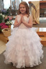 White Multi Layered Organza Ruffled Skirt w/ Embroidered Appliques & Matching Organza Bolero