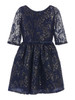Navy Sequin Lace w/ Gold Leaf Print
