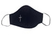 Black 100% 2-Ply Cotton Face Shaped Mask w/ White Embroidered Cross