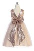 Kids Dream 498 Blush Dupioni Tulle Dress w/ Blush Pink Sequins V-Back &Bow