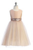 Kids Dream 498 Blush Dupioni Tulle Dress w/ Blush Pink Sequins V-Back &Bow