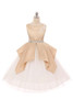 Kiki Kids 6430 Champagne Satin & Tulle Dress w/ Waterfall Pleats
