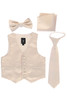 Little Gents 738 Champagne Satin Vest w/ Zipper Tie Bowtie & Hanky