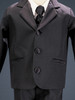 Black 5 Piece Three Button Satin Tuxedo w/ Vest & Tie Black 5 Piece Three Button Satin Tuxedo w/ Vest & Tie