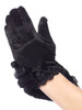 Black Lace Trimmed Satin Gloves w/ Bow Accent