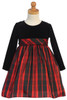 Swea Pea & Lilli C534 Red Long Sleeve Stretch Velvet w/ Plaid Skirt Swea Pea & Lilli C534 Red Long Sleeve Stretch Velvet w/ Plaid Skirt