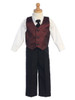 Burgundy 4 Piece Jacquard Vest w/ Pants Set