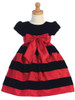 Swea Pea & Lilli Black Cap-Sleeved Velvet Bodice Dress w/ Red & Black Striped Skirt Swea Pea & Lilli Black Cap-Sleeved Velvet Bodice Dress w/ Red & Black Striped Skirt