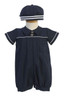 Lito G838 Navy Blue Rayon Linen Romper w/ Hat- FINAL SALE
