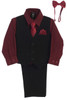 Little Gents 8571 Black/Burgundy Pin-Striped Vest & Pant 6PC Set