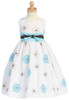 Blue Embroidered Cotton Dress w/Taffeta Waistband & Bow Blue Embroidered Cotton Dress w/Taffeta Waistband & Bow