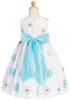 Blue Embroidered Cotton Dress w/Taffeta Waistband & Bow Blue Embroidered Cotton Dress w/Taffeta Waistband & Bow