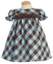 Brown/Blue Cotton Gingham Checked Baby Dress