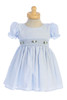 Lito M743 Light Blue Cotton Seersucker Dress w/ Smocked Waist