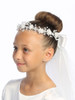 Corded Rosebuds w/ Bead Accents & Satin Ribbon Communion Veil Corded Rosebuds w/ Bead Accents & Satin Ribbon Communion Veil