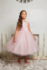 Kids Dream 498 Baby Pink Dupioni Tulle Dress w/ Pink Iridescent  Sequins V-Back and Bow