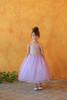 Calla Collection D-778 Lilac and Gold Tulle Dress with Metallic Beaded Bodice