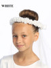 Swea Pea and Lilli White Satin & Organza Flowers w/ Rosebuds 30" Communion Veil