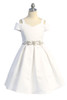 Crayon Kids C400 White Cold Shoulder Jeweled Waist Dress