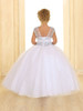 White Cap Sleeve Sparkling Organza Ball Gown w/ Beaded Neckline & Waist