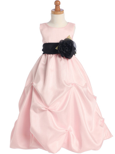 Blossom Pink Shantung Organza Dress w/Detachable Sash & Flower - Pink ...