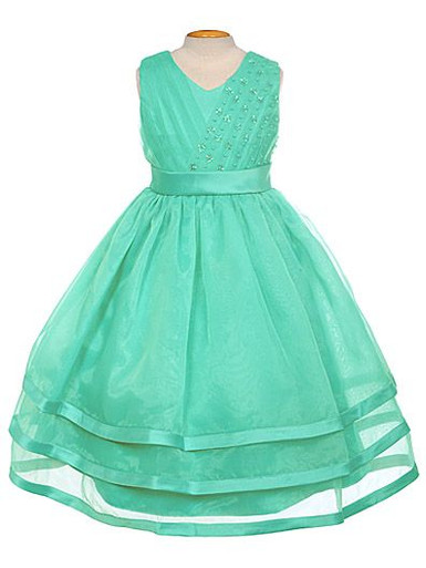 Turquoise Organza Embellished V-Neck Three Layer Dress - Size: 8 | Pink Princess
