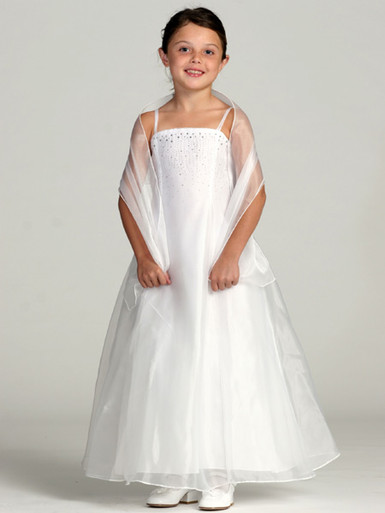 White Organza A-Line Dress w/ Shawl - Size: 12 | Pink Princess