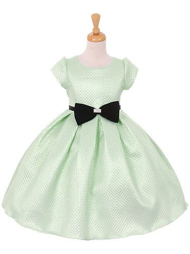 Cap Sleeve Mint Metallic Dress w/ Velvet Bow & Rhinestone - Size: 4 | Pink Princess