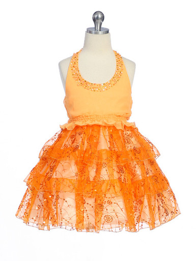 Orange Pageant Girl Dress - Organza Halter Top Dress - Pink Princess