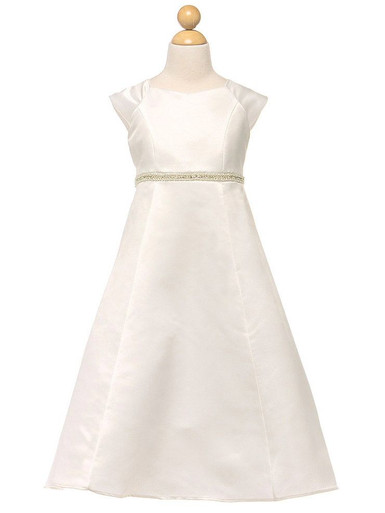 ivory cap sleeve dress w/ Embellished Waistband flowy a-line dress