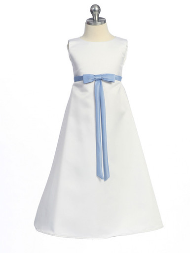 White/Periwinkle Matte Satin A-Line Dress - Size: 4 | Pink Princess