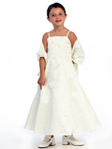 ivory satin flower girl dress Long Ivory Simple Tulle Satin Flower Girl Dresses, FGS057 AlineBridal