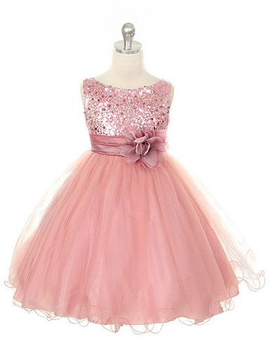 Dusty Rose Sequined Bodice w/ Double Layered Mesh Dress - Pink Princess