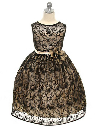 Champagne Dress W/ Black Overlay Lace - Size: 4 | Pink Princess Champagne Dress W/ Black Overlay Lace - Size: 4 | Pink Princess