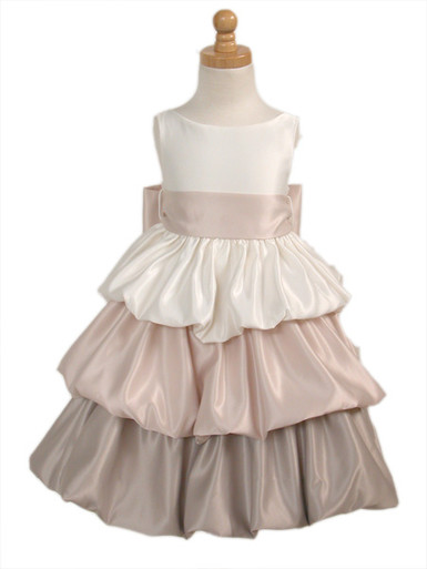 Ivory/Champagne Tri-Color Layered Satin Bubble Dress - Size: 2 | Pink Princess