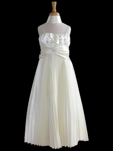 Ivory Pleated Shiny Satin Long Dress - Size: S (06M) | Pink Princess Ivory Pleated Shiny Satin Long Dress - Size: S (06M) | Pink Princess
