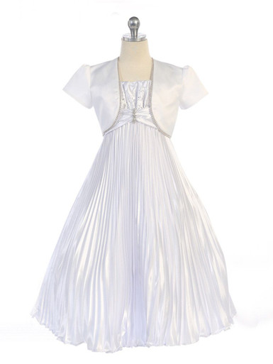 open lace back dress Luxurious White Pleated Ball Gown Gown GLGL3820