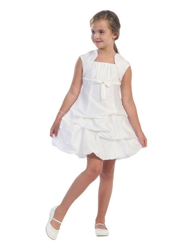 White Pick Up Style Taffeta Dress W/ Gathered Bodice & Bolero - Size: 2 | Pink Princess