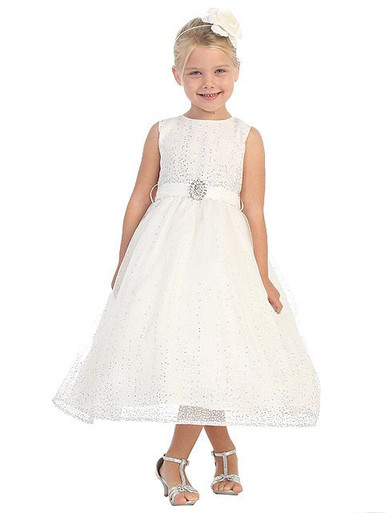 Tip Top Kids Little Girls Ivory Glitter Tulle Overlaid Brooch Flower Girl Dress 6, Girl's, Beige Tip Top Kids Little Girls Ivory Glitter Tulle Overlaid Brooch Flower Girl Dress 6, Girl's, Beige