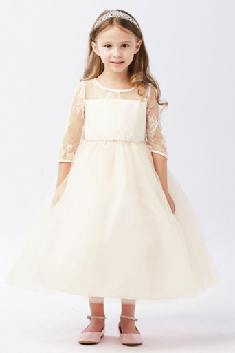 chinese dress ladies Ivory Lace 3/4 Sleeves Chiffon Beach Wedding Dress, SW380