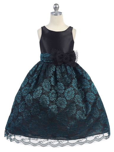 teal dress with black lace Black Satin Bodice w/ Teal Lace Overlay Skirt
