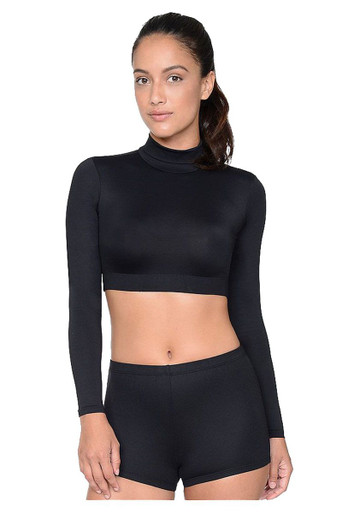 Danskin 3914 Womens' Black Nylon Mock Turtleneck Crop Top