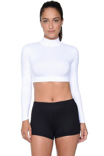 Danskin 3914 Womens' White Nylon Mock Turtleneck Crop Top