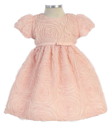 Pink Large Flower Embroidered Mesh Dress w/ Dainty Ribbon - Size: 12 | Pink Princess