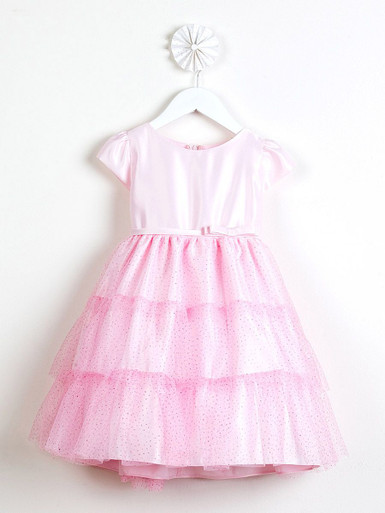 Pink Satin Glitter Mesh Dress - Pink Princess