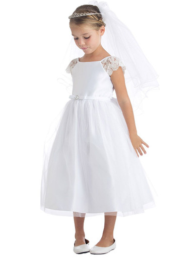 DRYROSE☆PETAL LACE SK petal-white-lace-sleeve-satin-