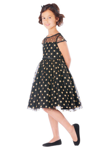 black gold polka dot dress Black And Gold Chiffon Maxi Dress – self-portrait-US main image 1